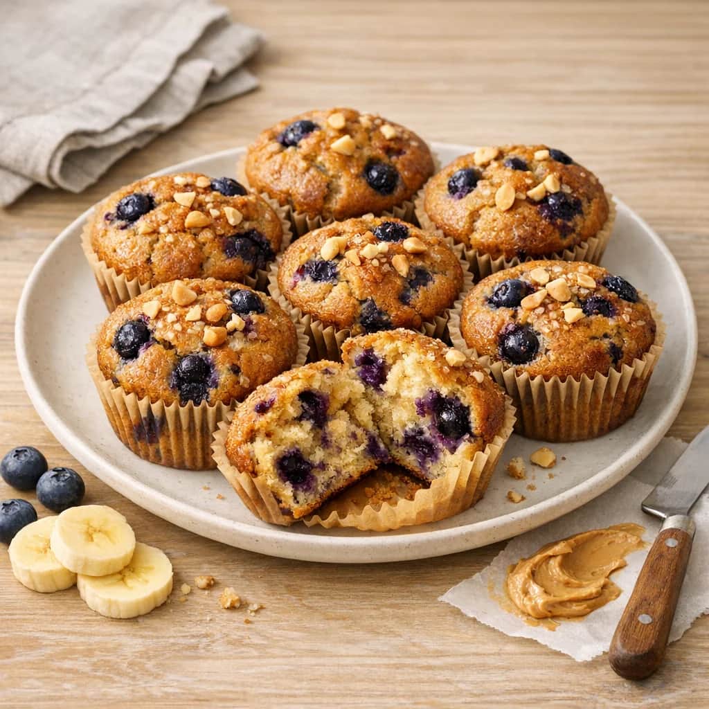 Banana Blueberry Muffins - Soft, moist, and naturally sweet with a peanut butter base. Not a protein bomb, but a solid option if you want something homemade, filling, and healthy.