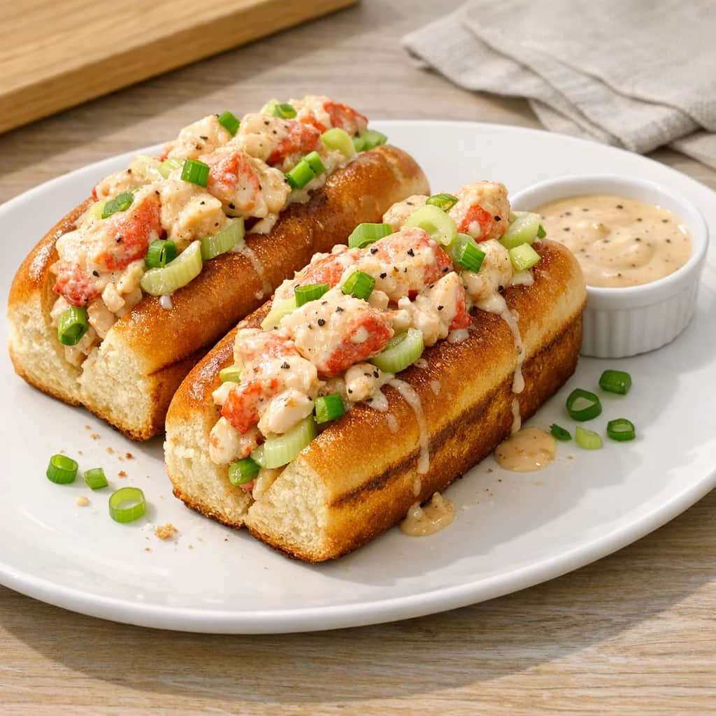 Chinese Lobster Roll - A fusion twist on the classic lobster roll featuring a light Chinese-inspired dressing of oyster sauce, sugar, and sesame oil tossed with celery and green onion. Served warm in split rolls for an easy, flavorful sandwich.