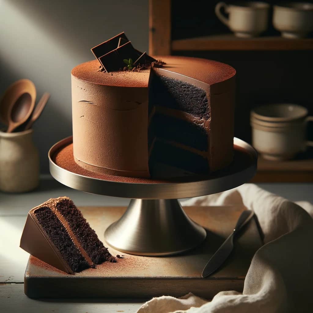 Decadent Chocolate Cake - Rich, moist chocolate cake with chocolate ganache frosting.