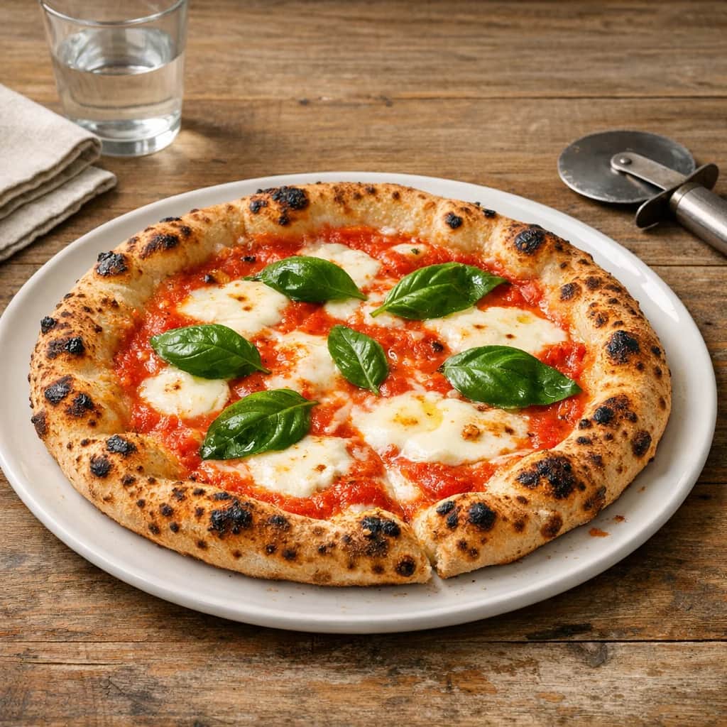 Neapolitan Pizza - This classic Neapolitan pizza recipe yields a light, blistered crust topped with simple tomato sauce, fresh mozzarella, and basil. The dough undergoes a slow fermentation for optimal flavor and texture.