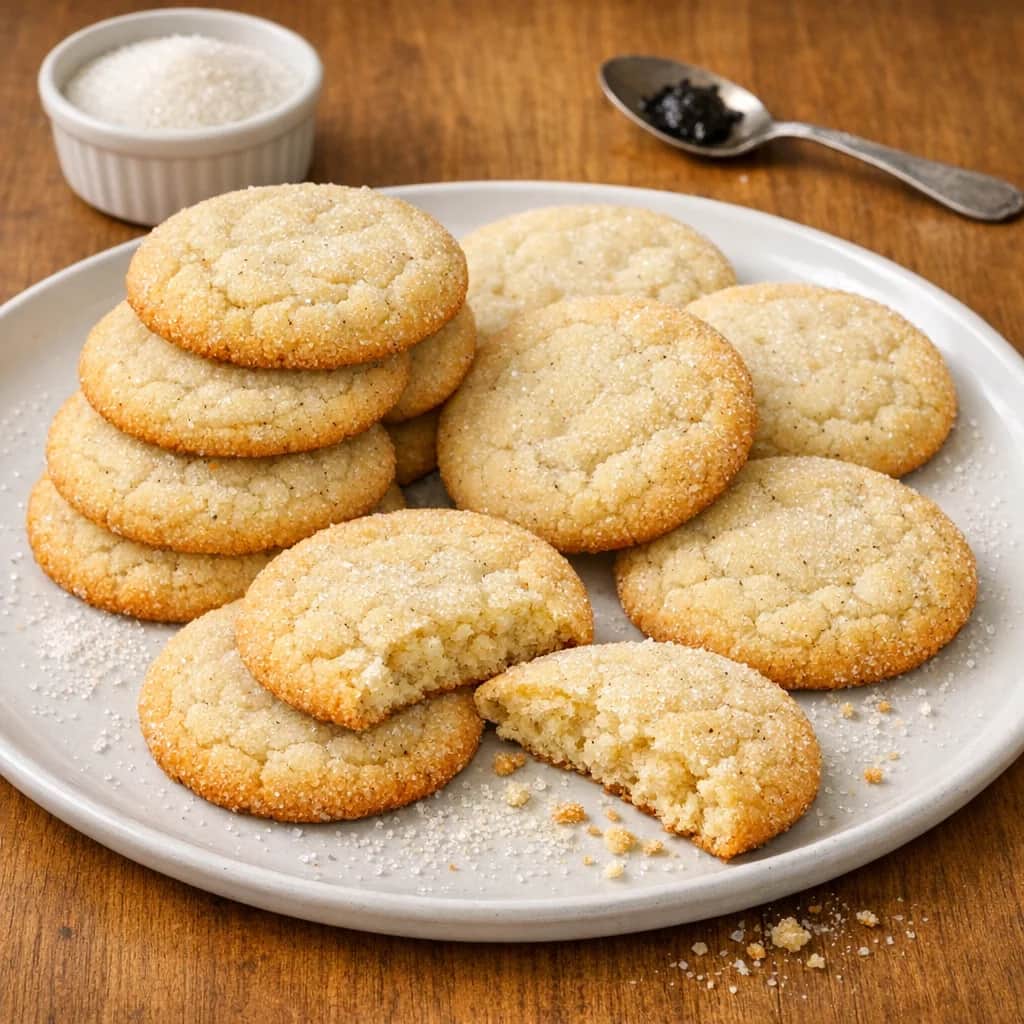 Vanilla Bean Sugar Cookies - These vanilla bean sugar cookies are soft, buttery treats infused with vanilla bean paste and rolled in sugar for extra sweetness. Perfectly crisp at the edges and tender inside, they bake in under 10 minutes.